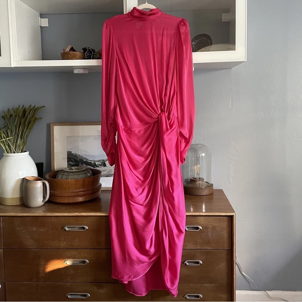 Elegant Fuchsia Draped Midi Dress